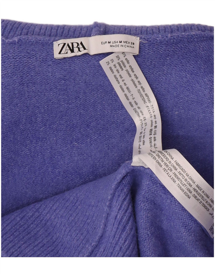 Zara Suéter feminino oversized com gola redonda Reino Unido 14 acrílico roxo médio