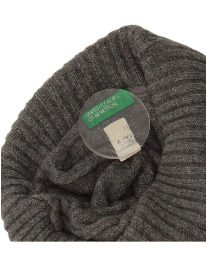 Suéter feminino Benetton com gola redonda UK 14 cinza médio