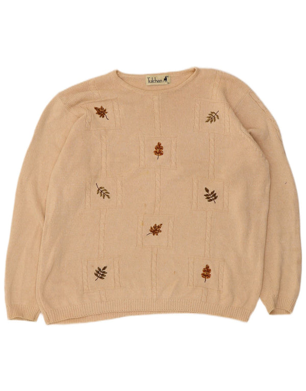 Suéter feminino Tulchan com gola canoa e algodão floral bege Reino Unido 18 XL