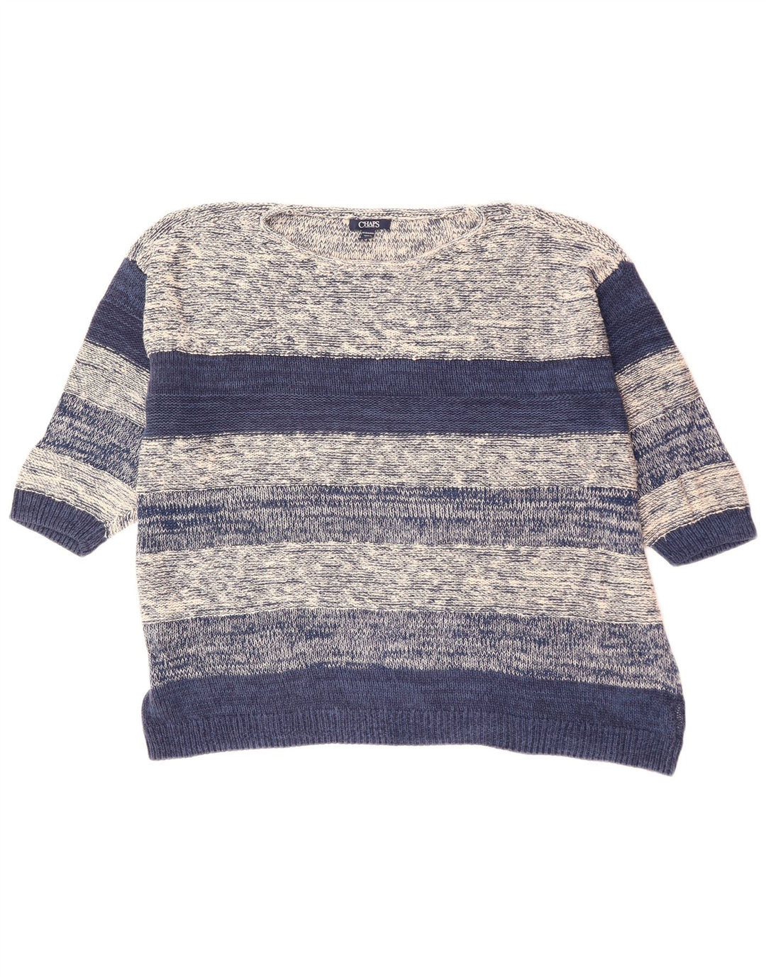 Suéter feminino CHAPS manga 3/4 com gola canoa Reino Unido 22 3XL cinza listrado