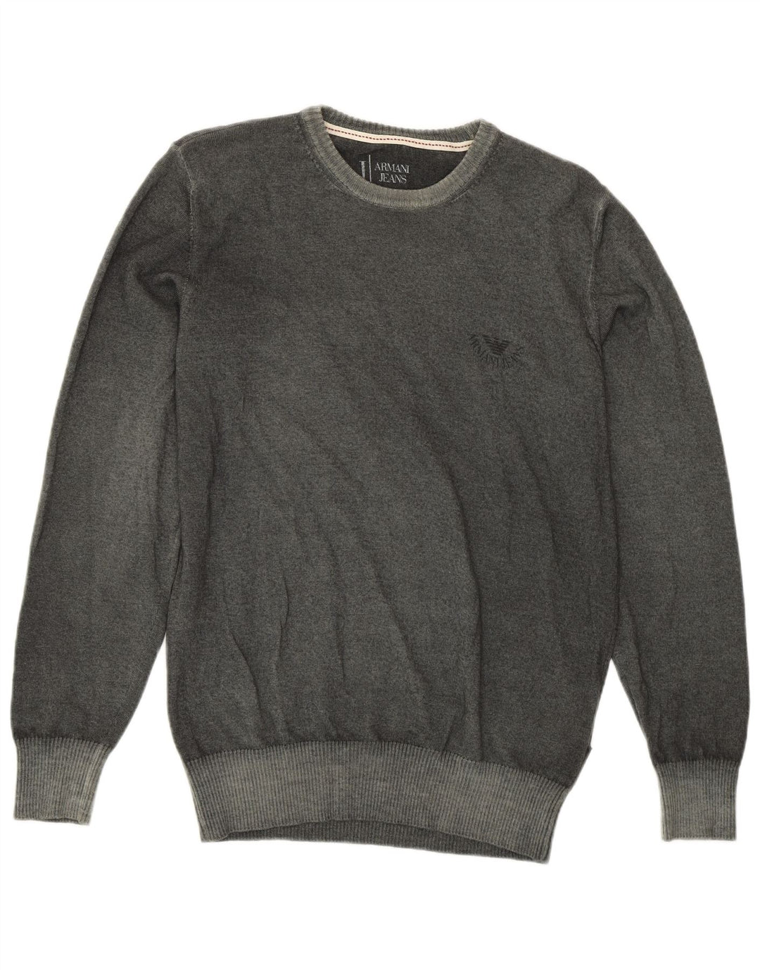 Suéter masculino Armani com gola redonda, verde médio, lã nova