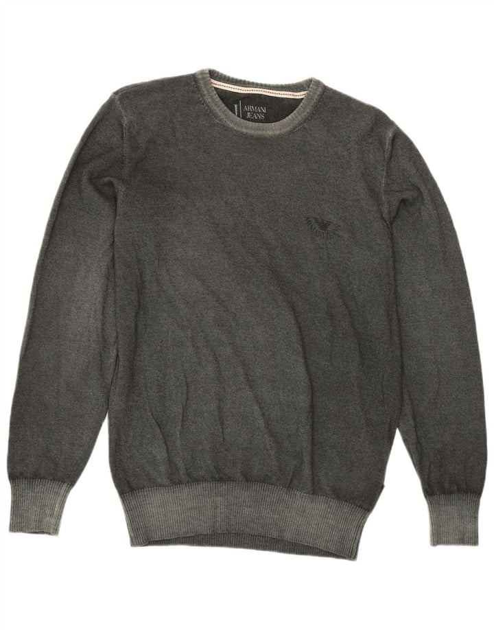Suéter masculino Armani com gola redonda, verde médio, lã nova