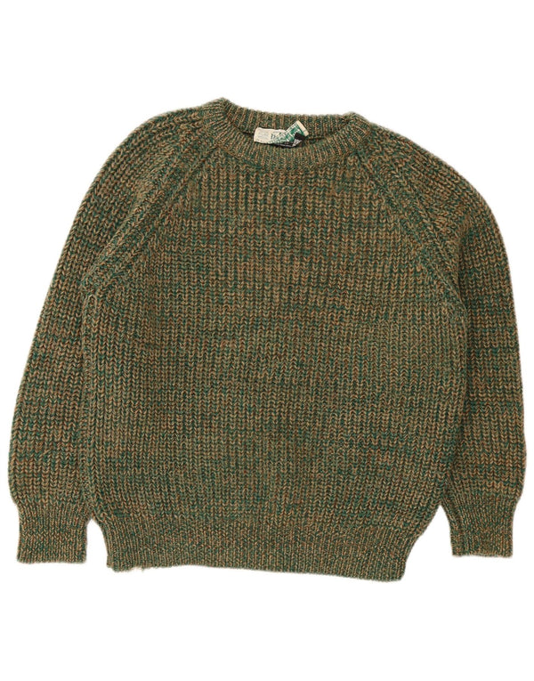 Suéter feminino vintage com gola redonda IT 42 lã manchada verde médio