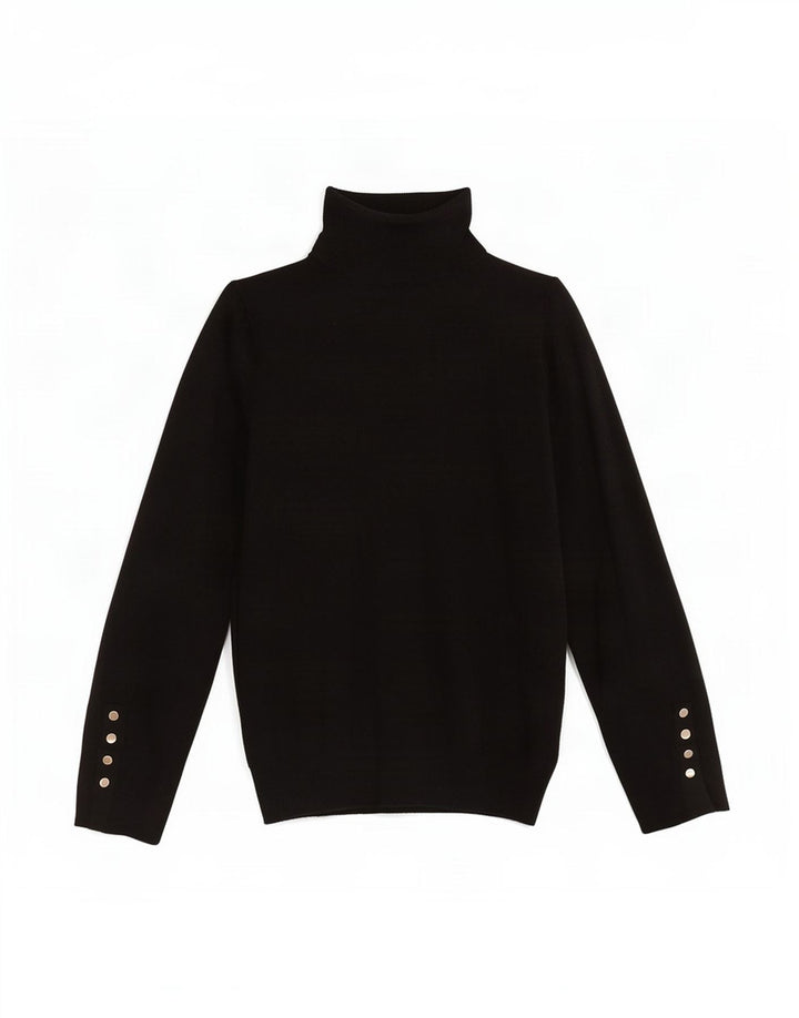 Zara Suéter feminino com gola redonda e gola redonda, preto pequeno, 10