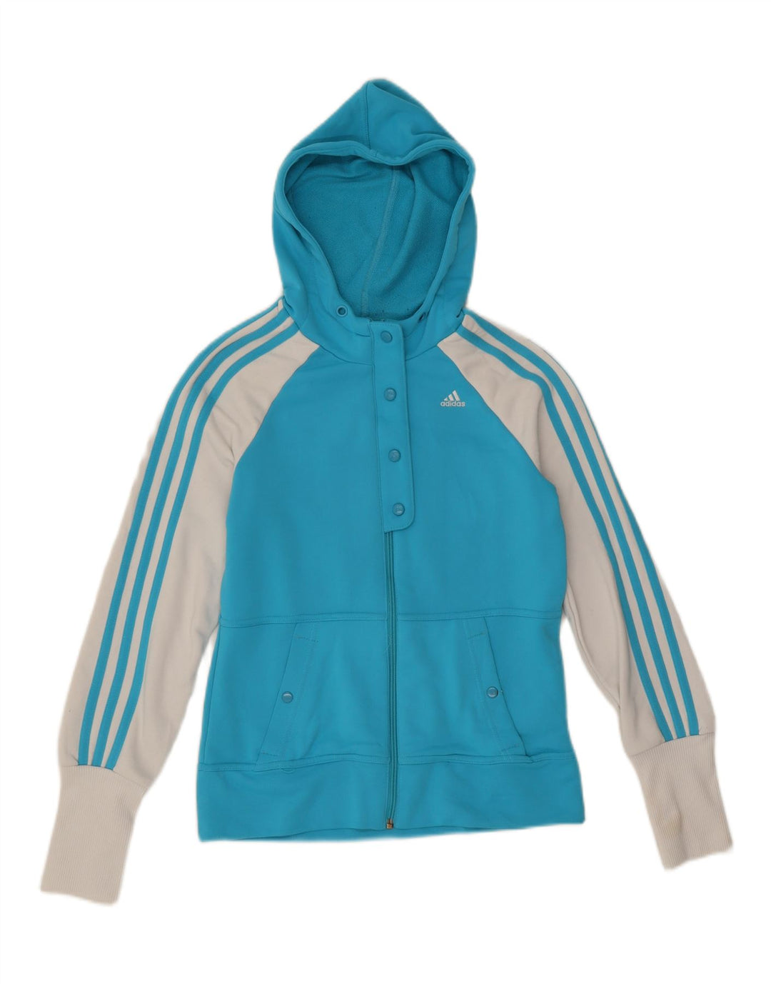 Adidas feminino zip moletom com capuz UK 12 médio azul colorblock poliéster