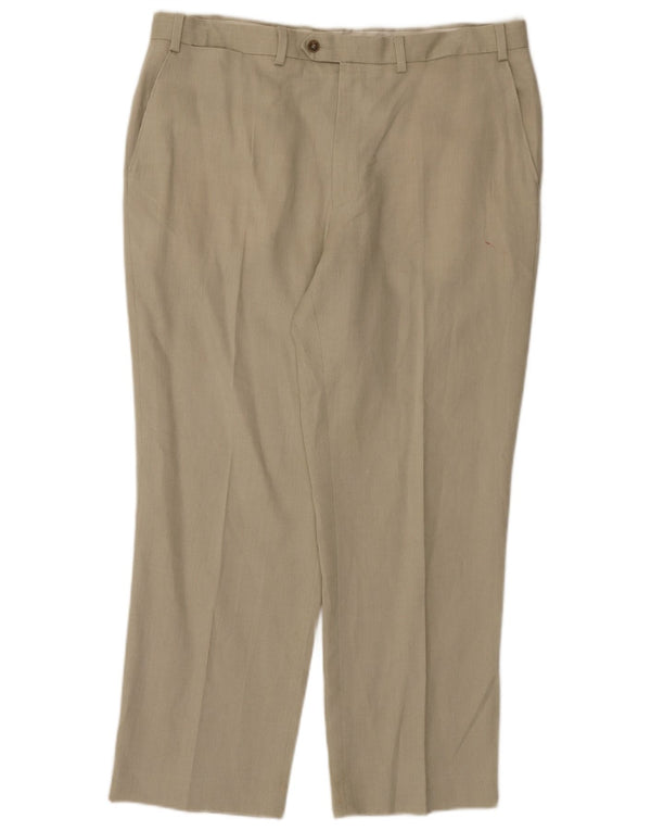 Calça masculina de terno reto Marks & Spencer W38 L29 linho bege