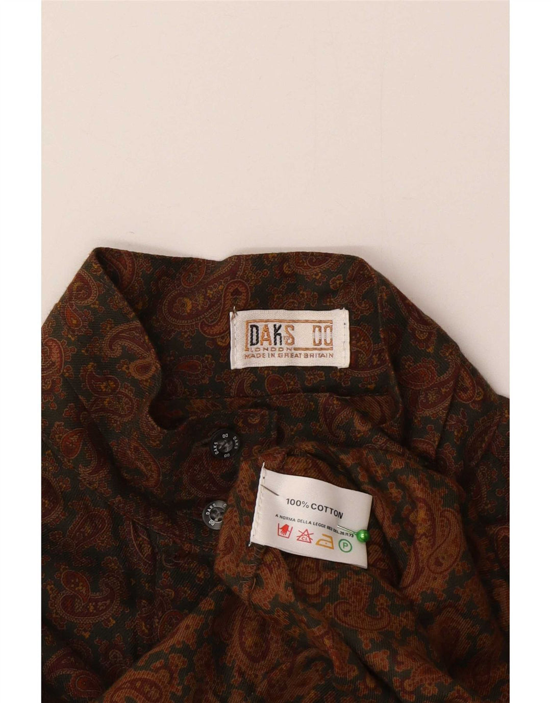 Camisa feminina DAKS Reino Unido 12 algodão paisley marrom médio