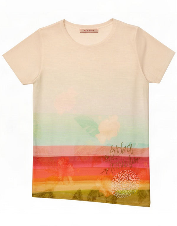 Camiseta feminina Desigual com estampa gráfica UK 12 médio branco floral poliéster