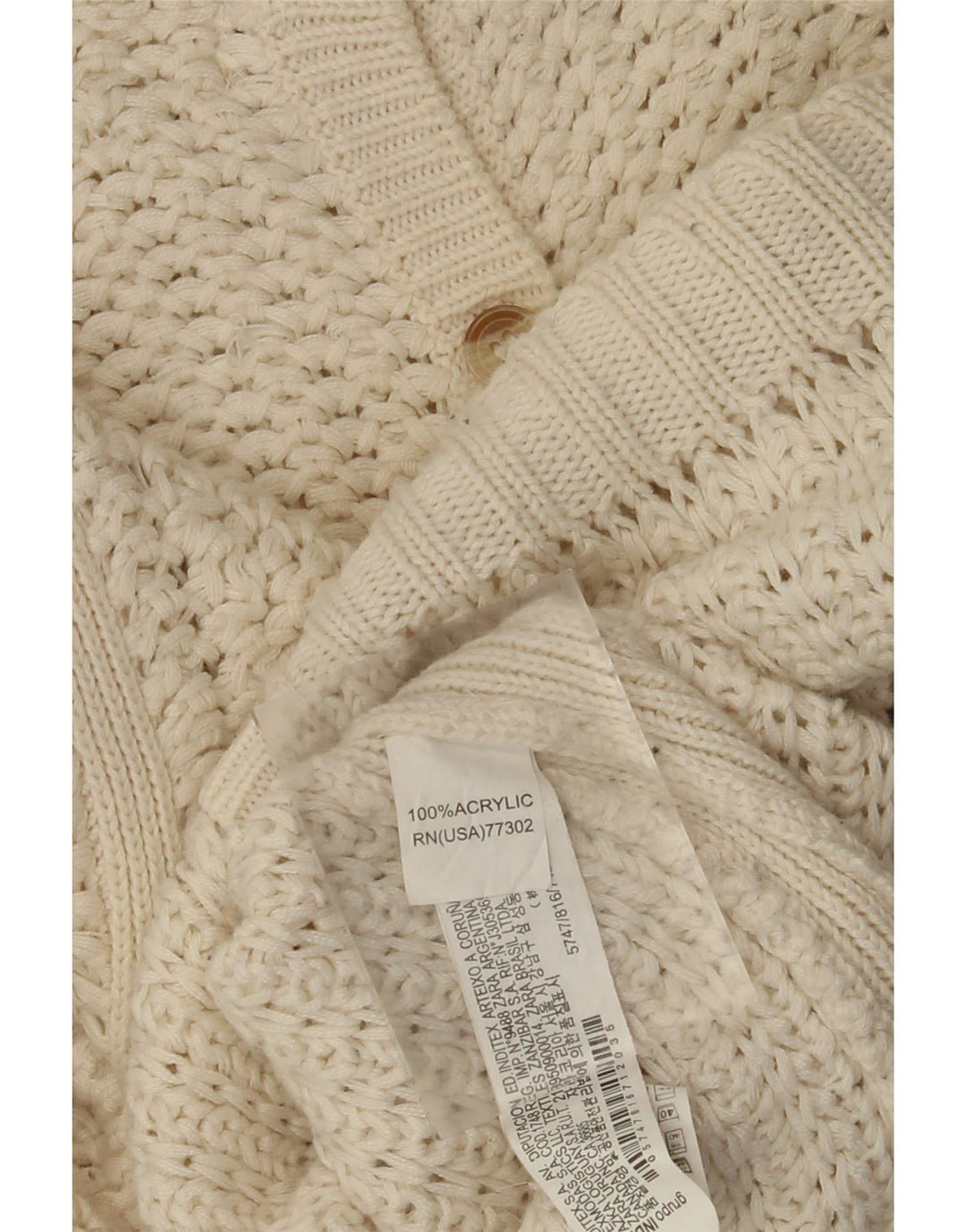 Suéter cardigã feminino VINTAGE manga 3/4 Reino Unido 14 médio off white acrílico