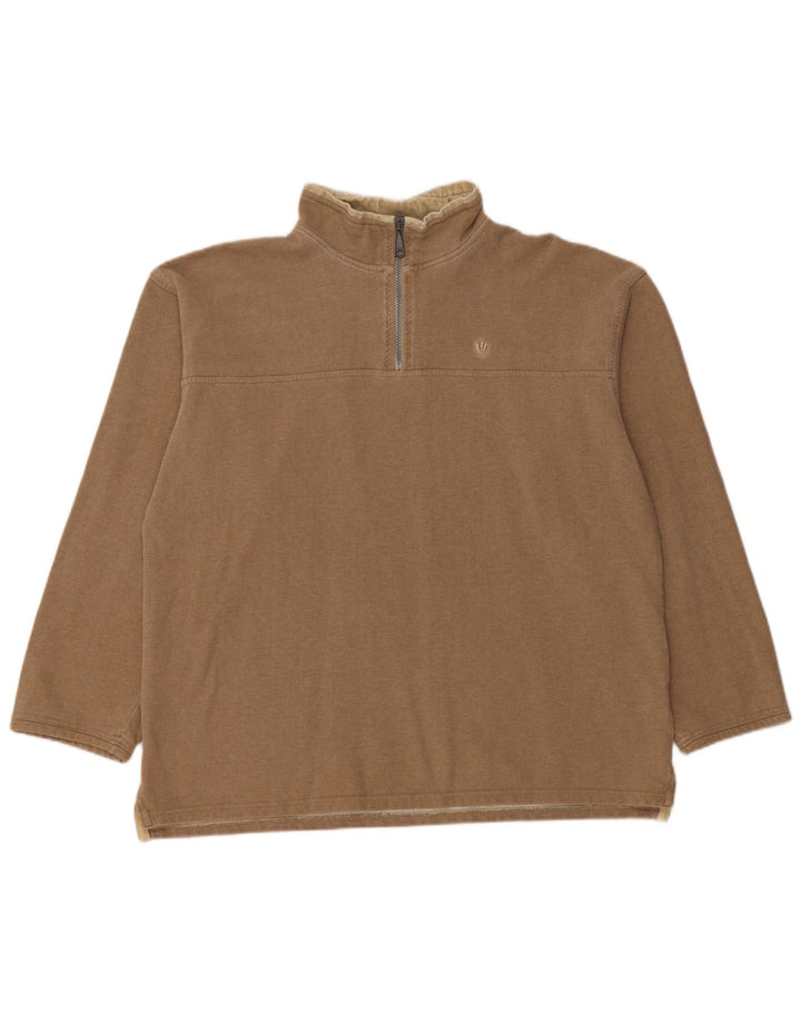 Fat Face Masculino Zip Neck Moletom Jumper Médio Algodão Bege
