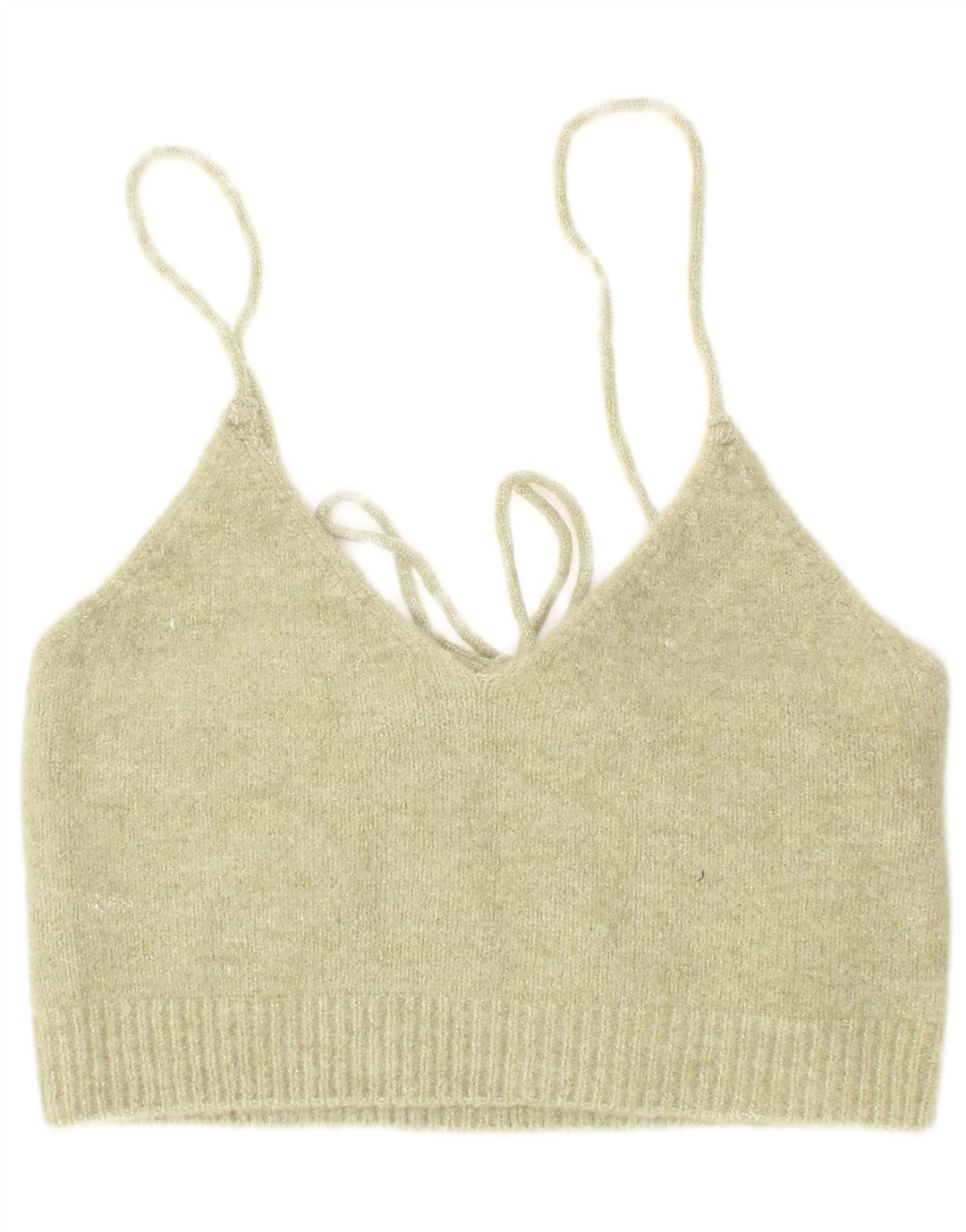 Zara Womens Knit Crop Top Pequeno Acrílico Verde