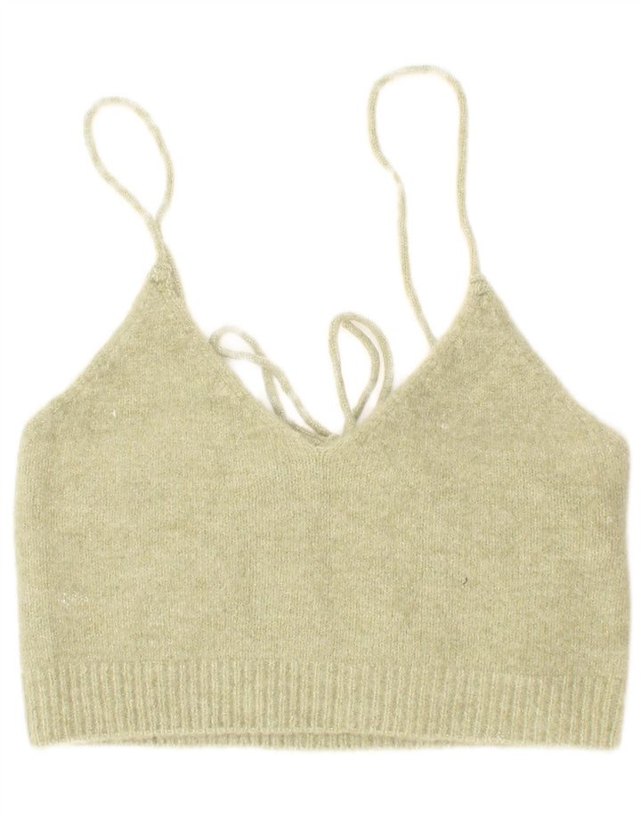 Zara Womens Knit Crop Top Pequeno Acrílico Verde