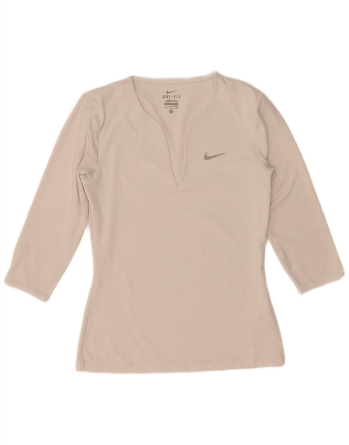 Nike feminino Dri Fit Top manga 3/4 Reino Unido 10 pequeno poliéster branco
