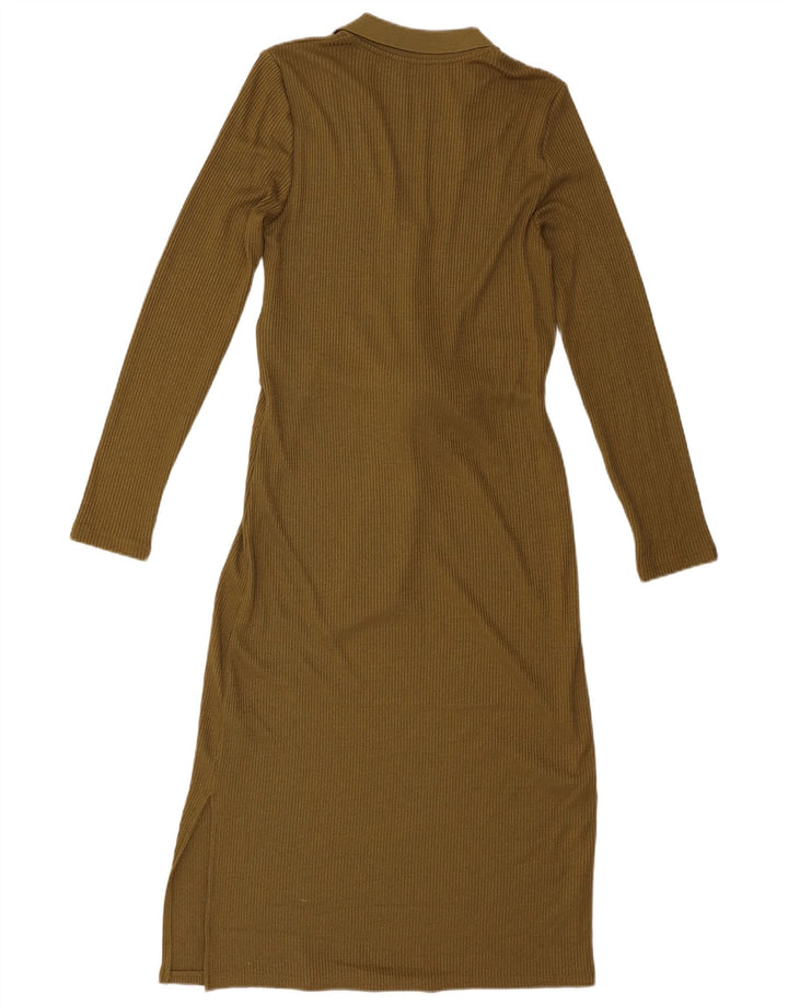 Vestido suéter feminino de manga comprida Marks & Spencer Reino Unido 8 pequeno poliéster cáqui