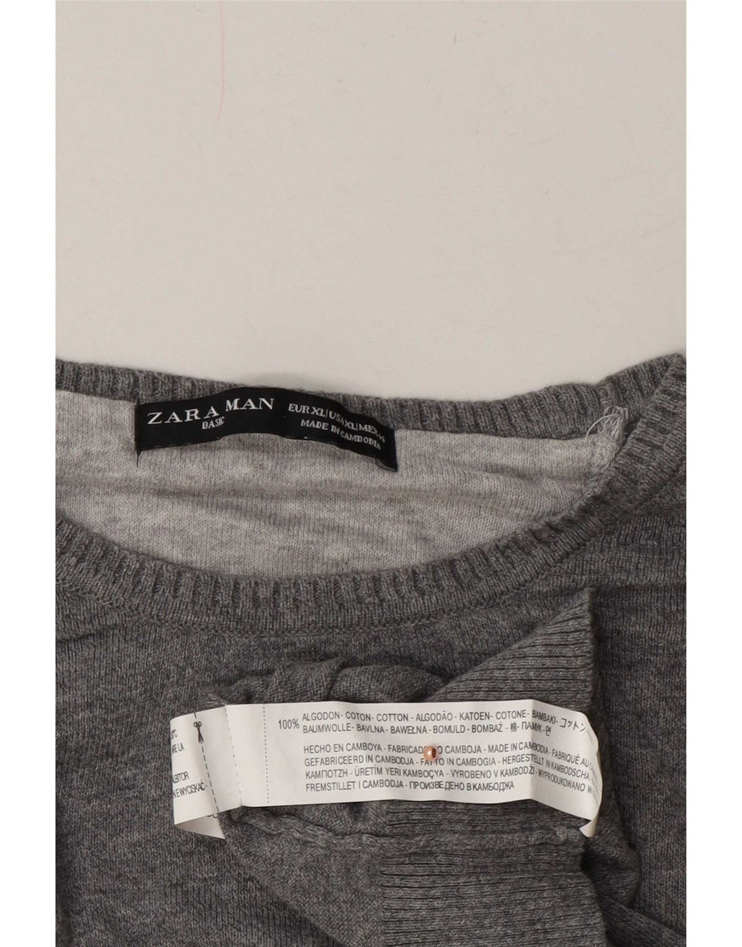 Zara Suéter masculino com gola redonda XL algodão cinza