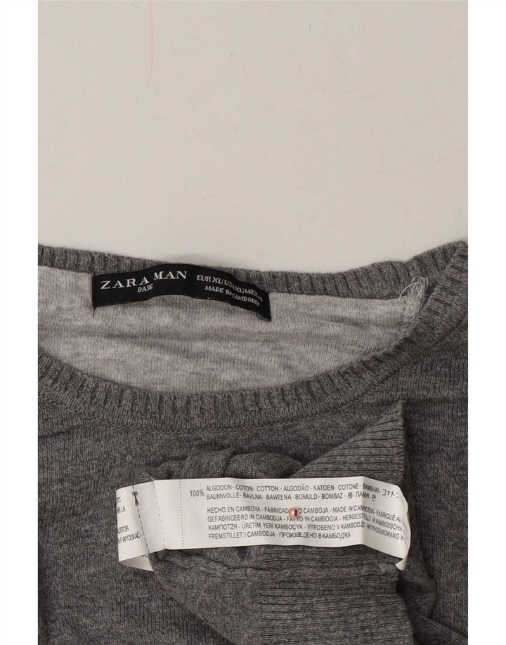 Zara Suéter masculino com gola redonda XL algodão cinza