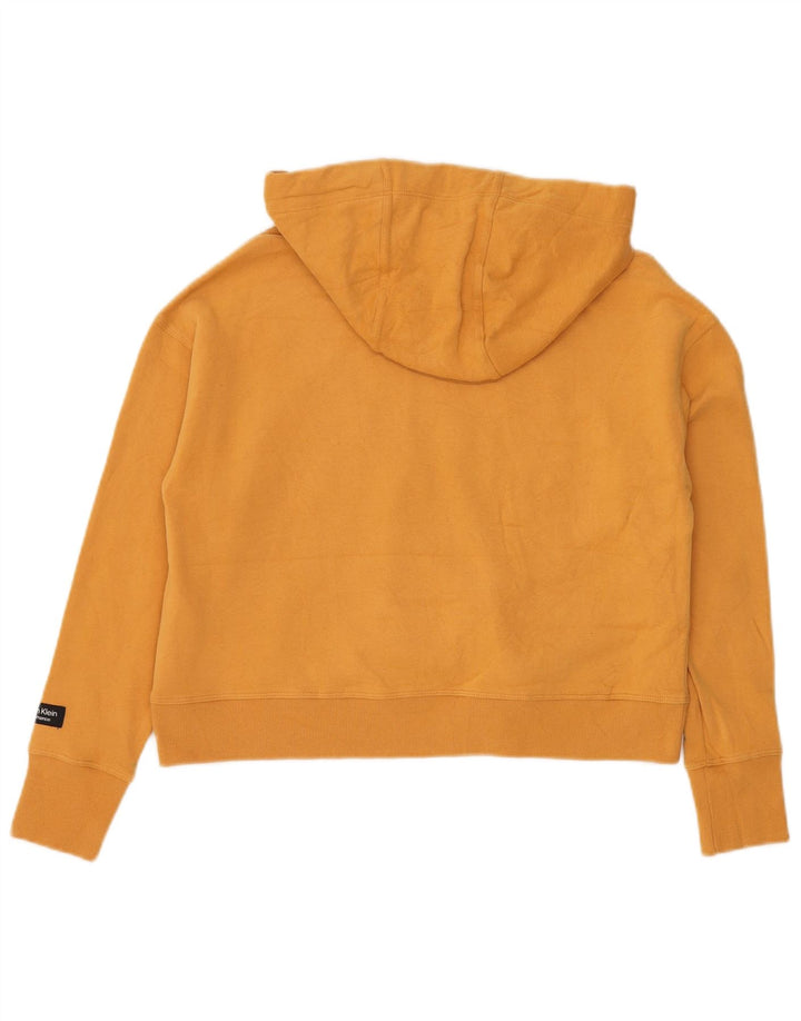 CALVIN KLEIN Suéter feminino oversized com capuz e manga curta UK 10 pequeno amarelo