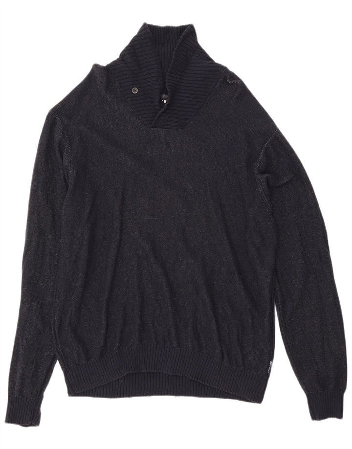 Suéter masculino CHAPS com gola xale XL azul marinho manchado
