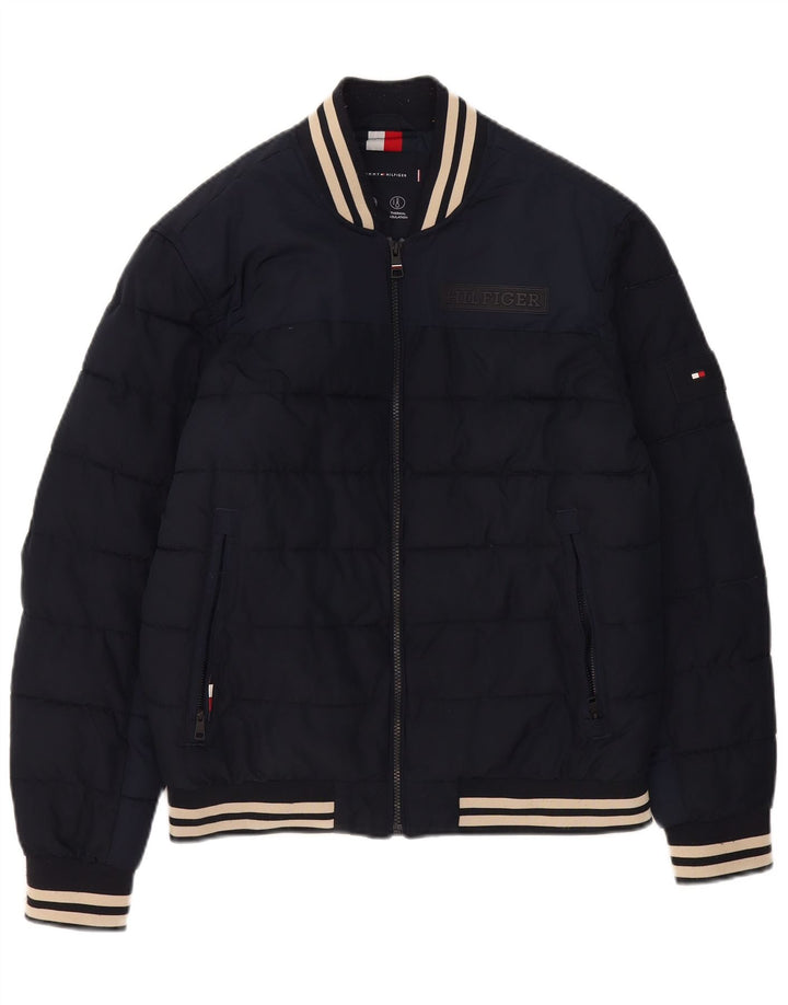 Jaqueta acolchoada masculina Tommy Hilfiger UK 38 poliéster azul marinho médio