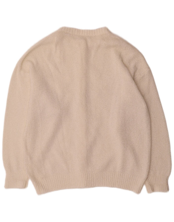 Suéter Cardigan Feminino Vintage UK 18 XL Acrílico Branco