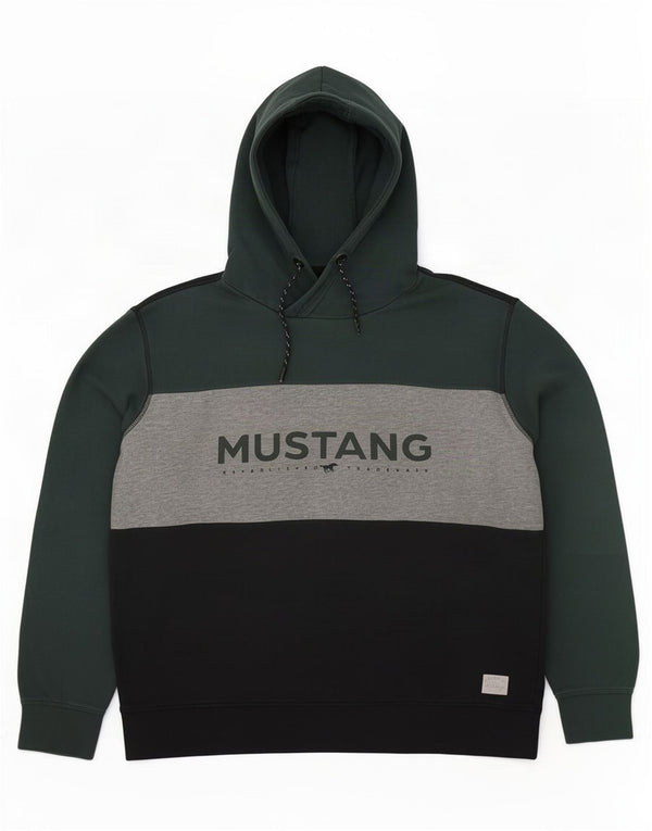Mustang masculino com capuz gráfico Jumper XL verde algodão colorblock