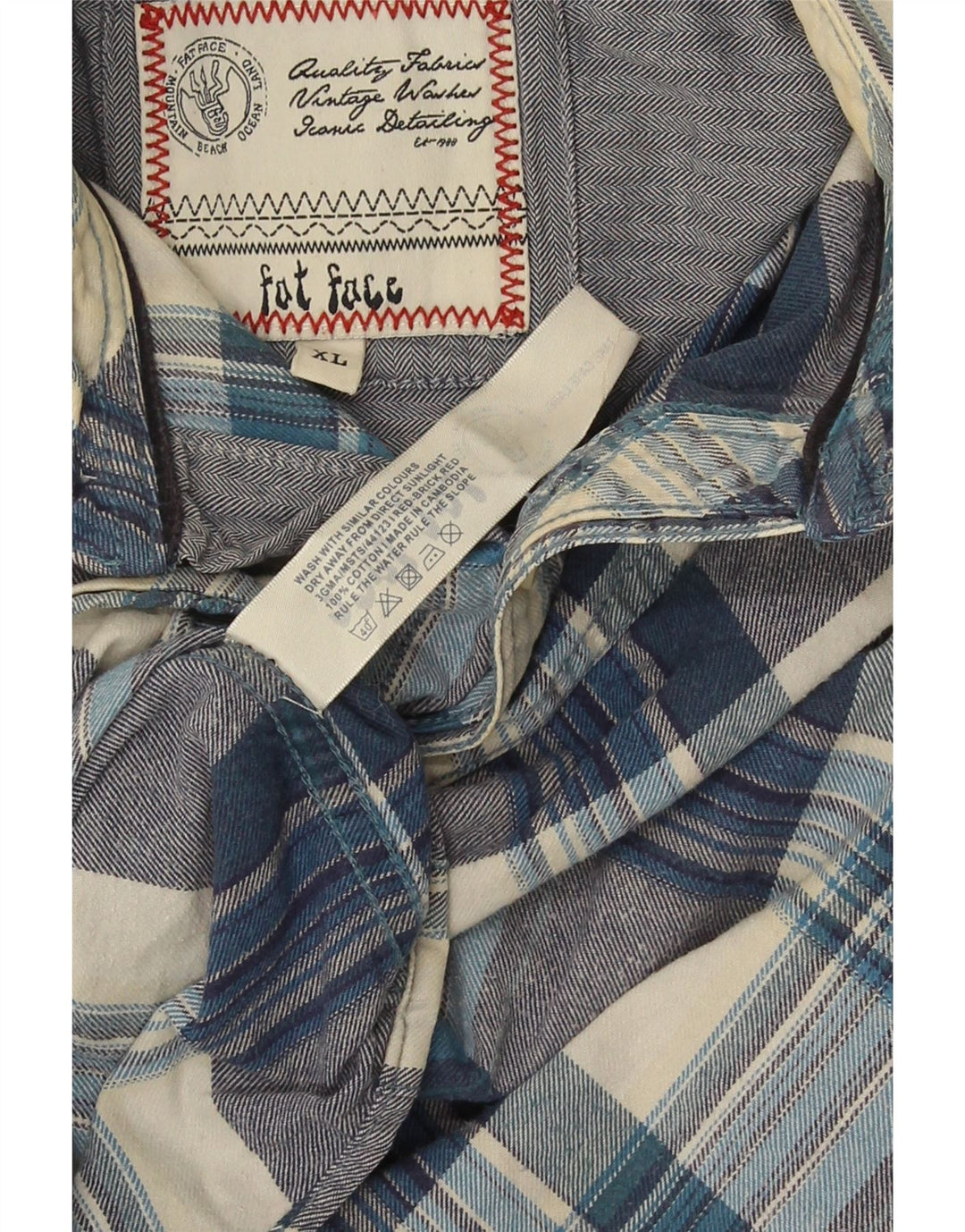 Camisa masculina de flanela Fat Face XL algodão xadrez azul
