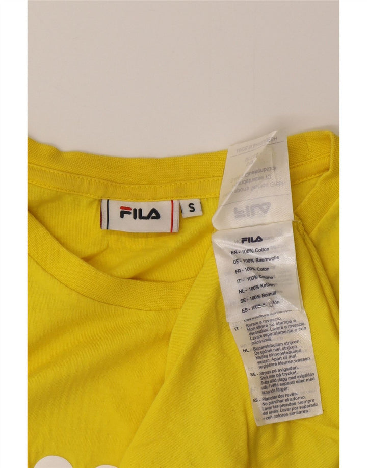 Fila Mens Graphic T-Shirt Top Pequeno Algodão Amarelo