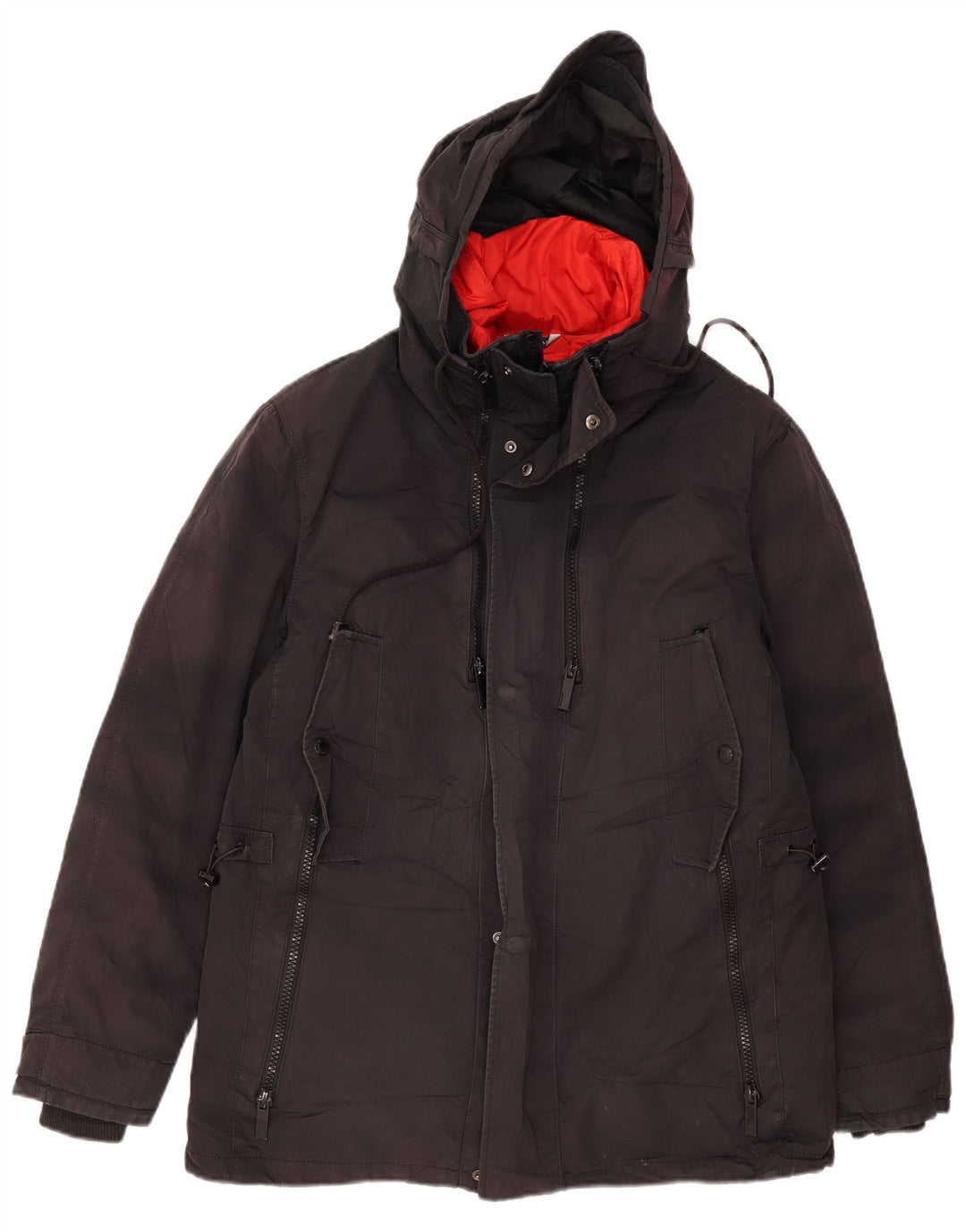 Jaqueta acolchoada com capuz masculina Zara UK 40 grande poliéster preto