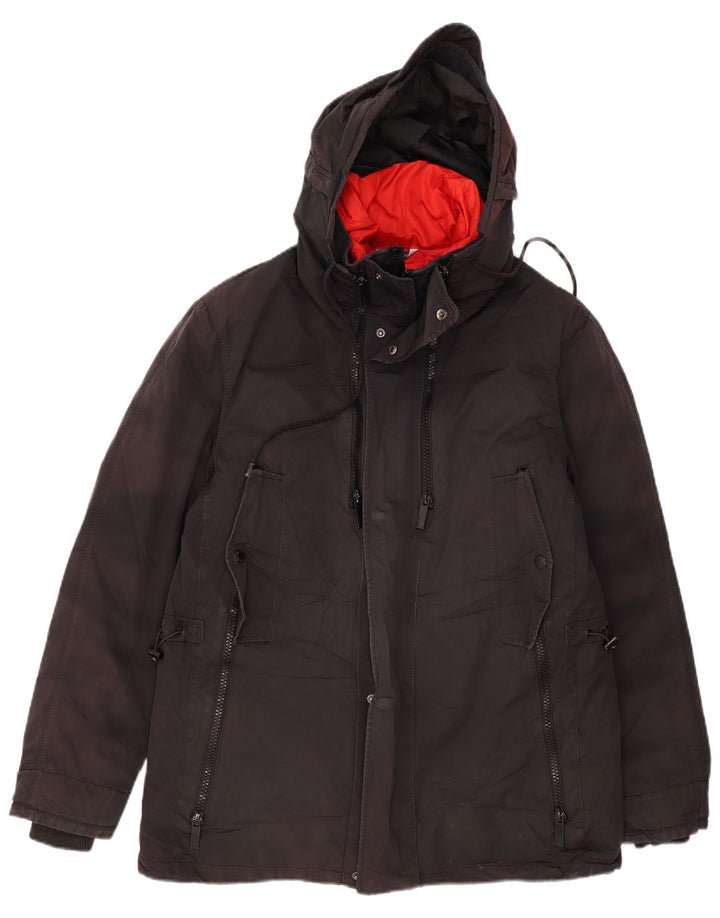 Jaqueta acolchoada com capuz masculina Zara UK 40 grande poliéster preto