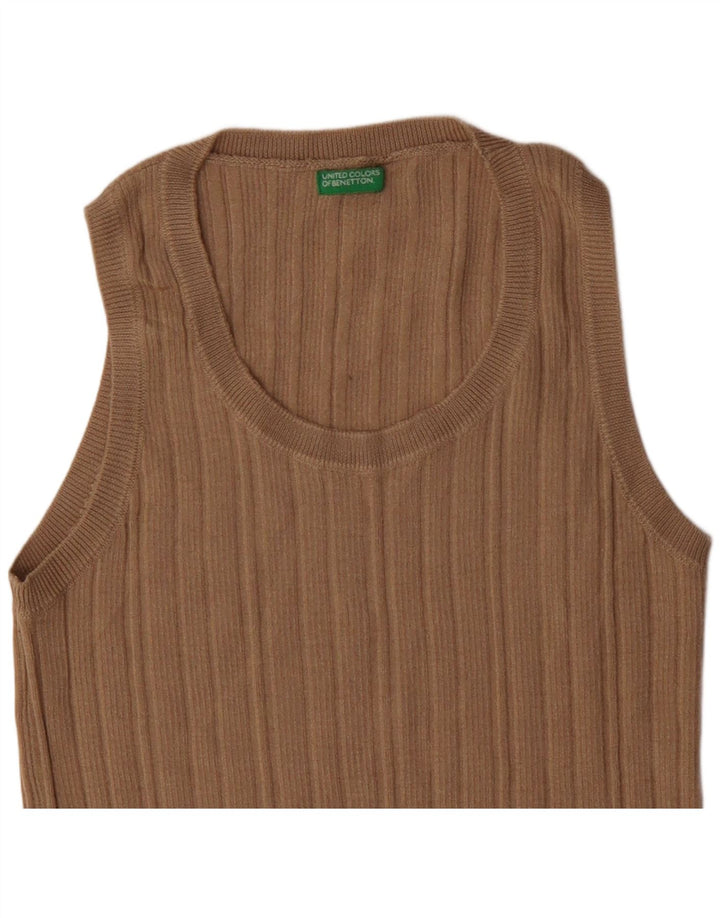 Blusa feminina sem mangas Benetton UK 12 lã bege médio