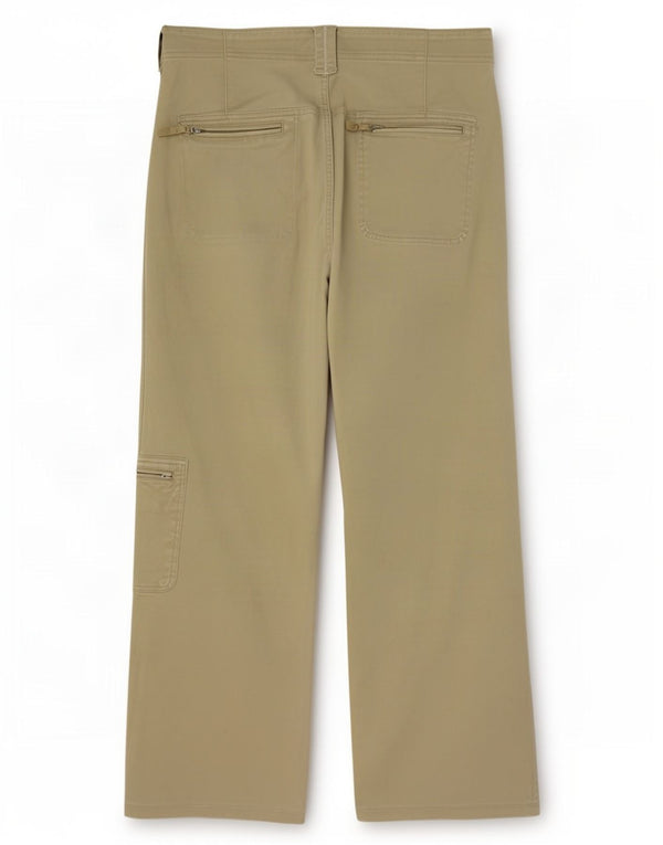 Calça feminina reta cargo Fila Reino Unido 14 grande W36 L26 algodão cáqui