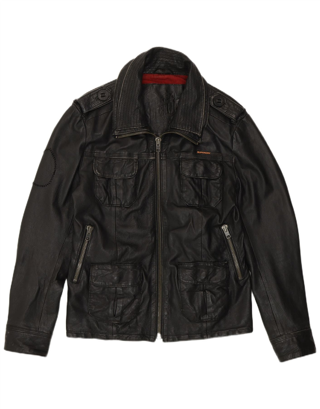 Jaqueta de couro militar masculina Superdry UK 38 couro preto médio