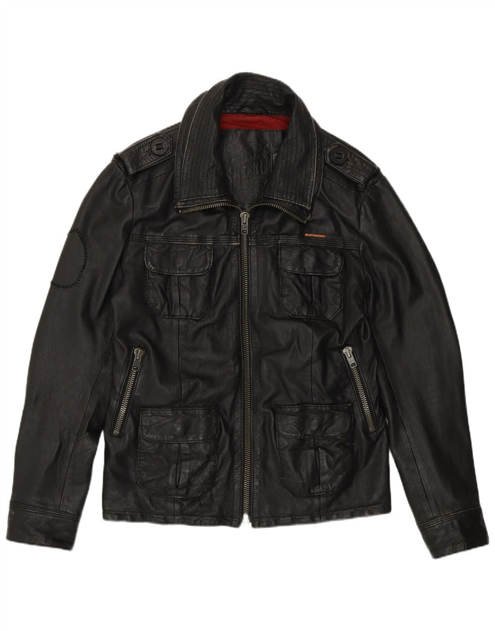 Jaqueta de couro militar masculina Superdry UK 38 couro preto médio