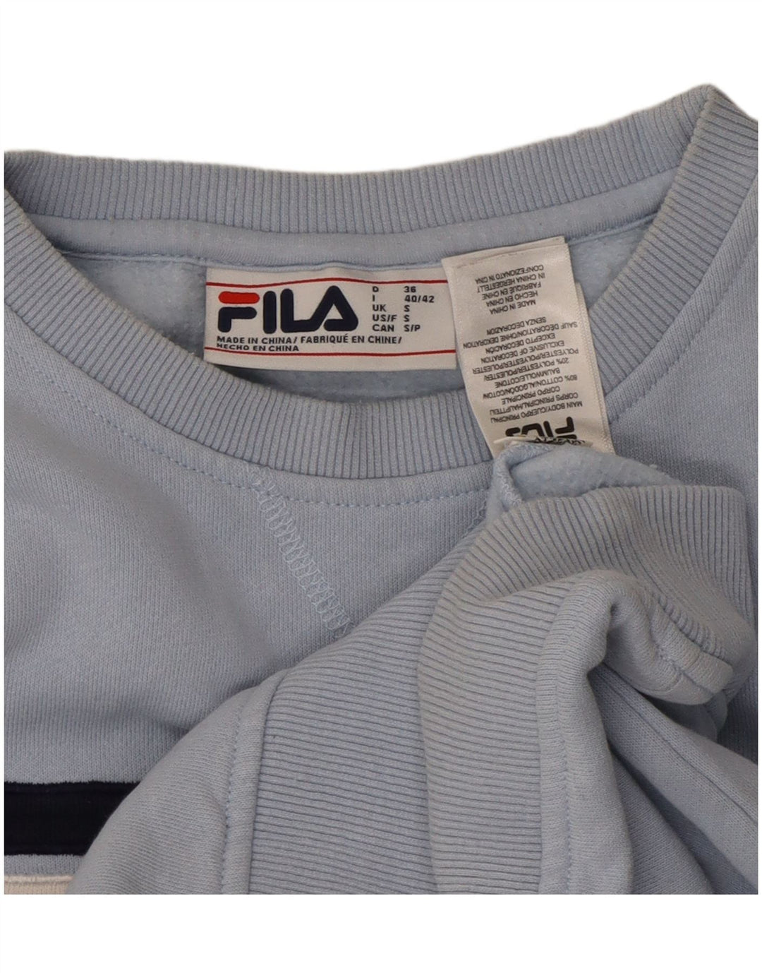 FILA Suéter feminino oversized UK 10 pequeno bloco colorido azul