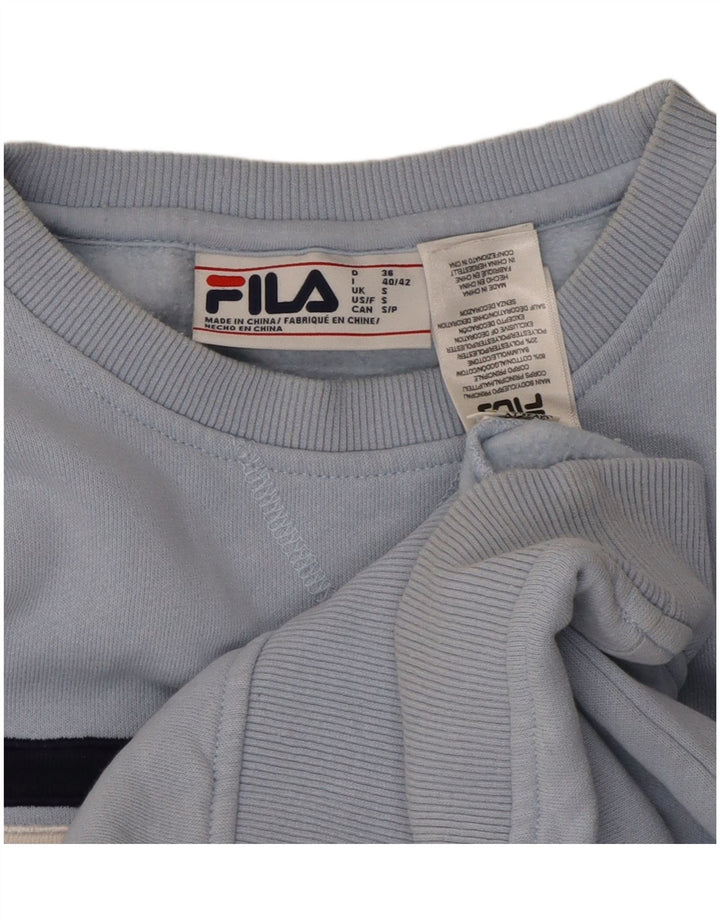 FILA Suéter feminino oversized UK 10 pequeno bloco colorido azul