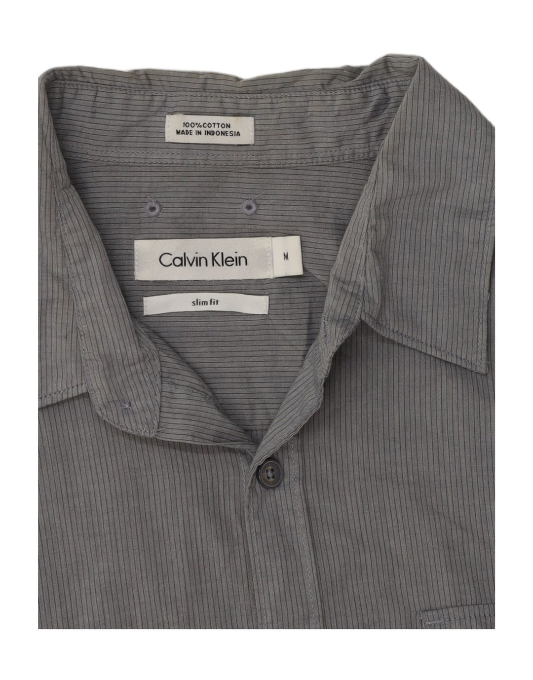 Camisa masculina Calvin Klein Slim Fit cinza médio listrado algodão