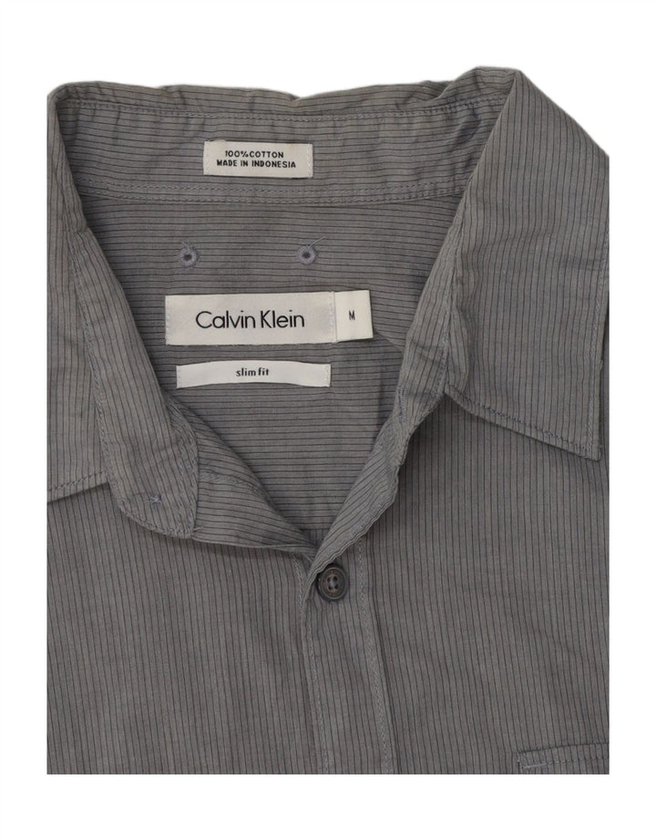 Camisa masculina Calvin Klein Slim Fit cinza médio listrado algodão