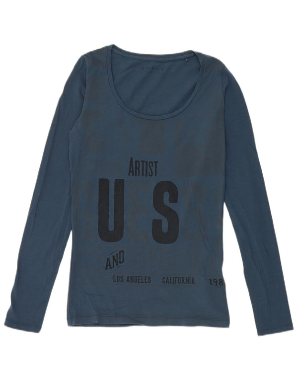 Guess Womens Artist Graphic Top Manga Longa Reino Unido 6 XS Azul Algodão