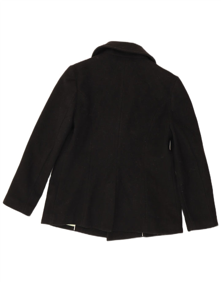 Gap Womens Pea Coat UK 14 Lã Virgem Preta Média