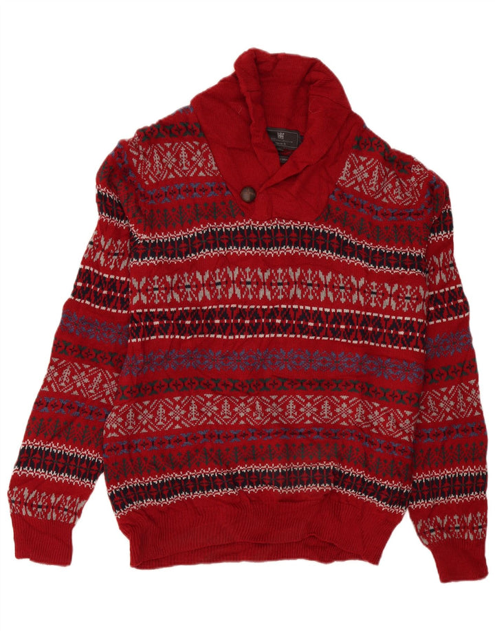 Suéter masculino Marks & Spencer com gola xale médio vermelho Fair Isle
