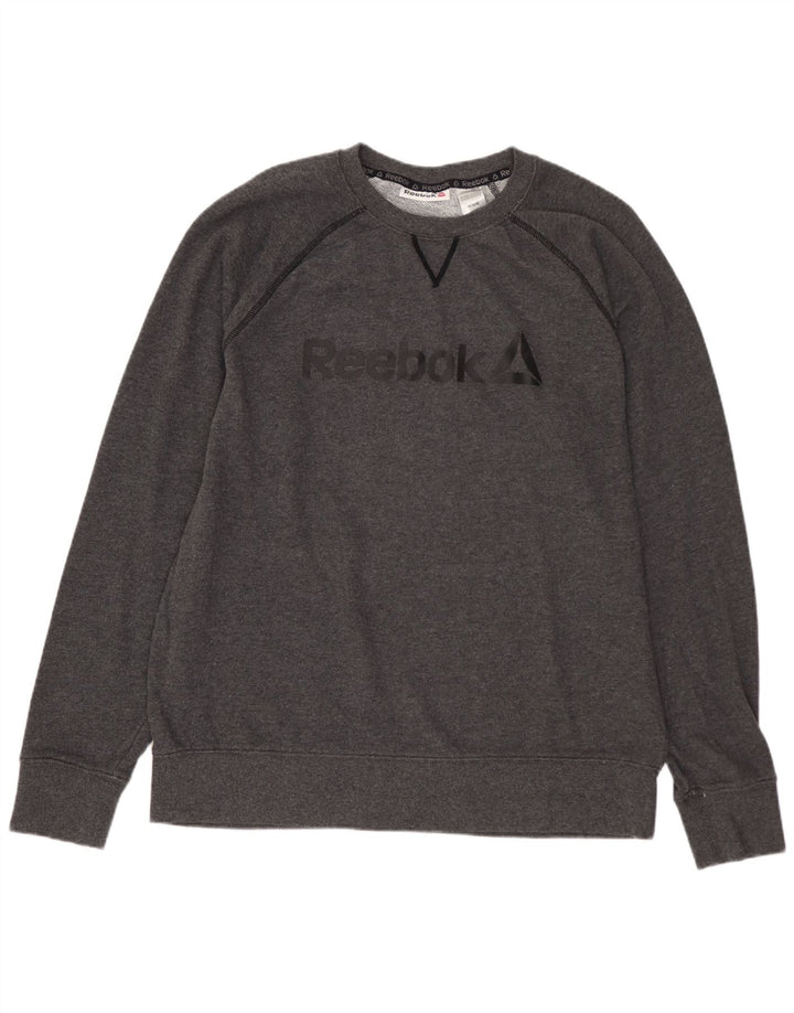 REEBOK moletom gráfico masculino jumper médio algodão cinza