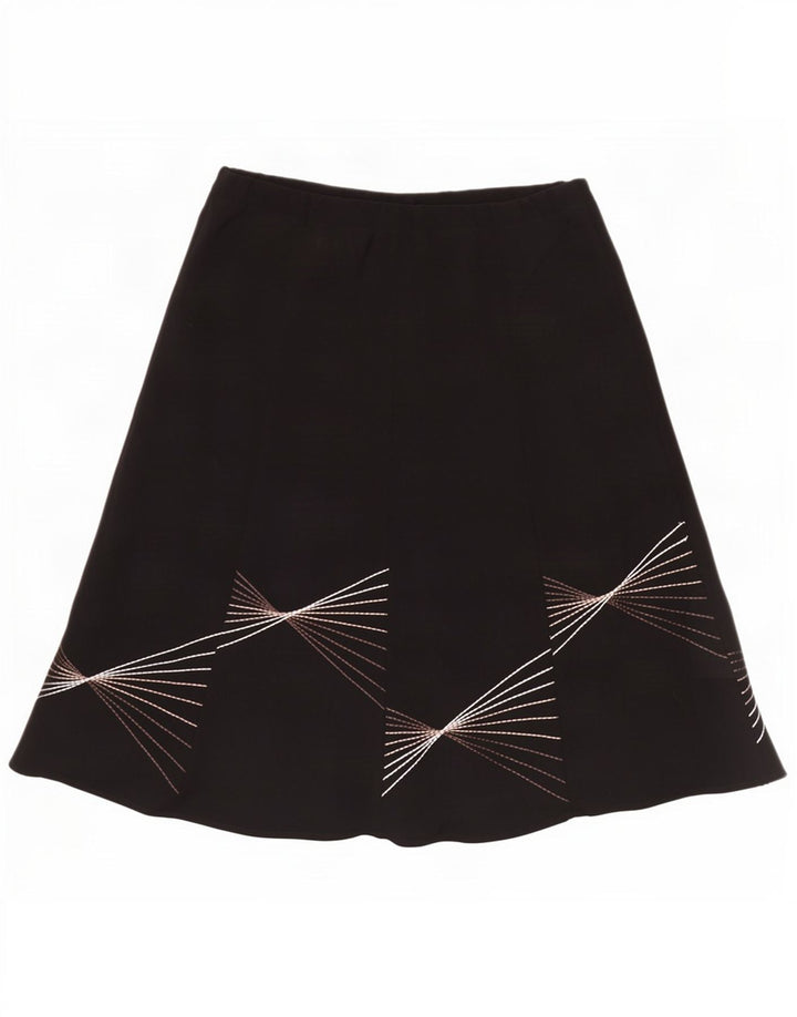Saia feminina Marks & Spencer com padrão abstrato evasê UK 16 grande W40 preta