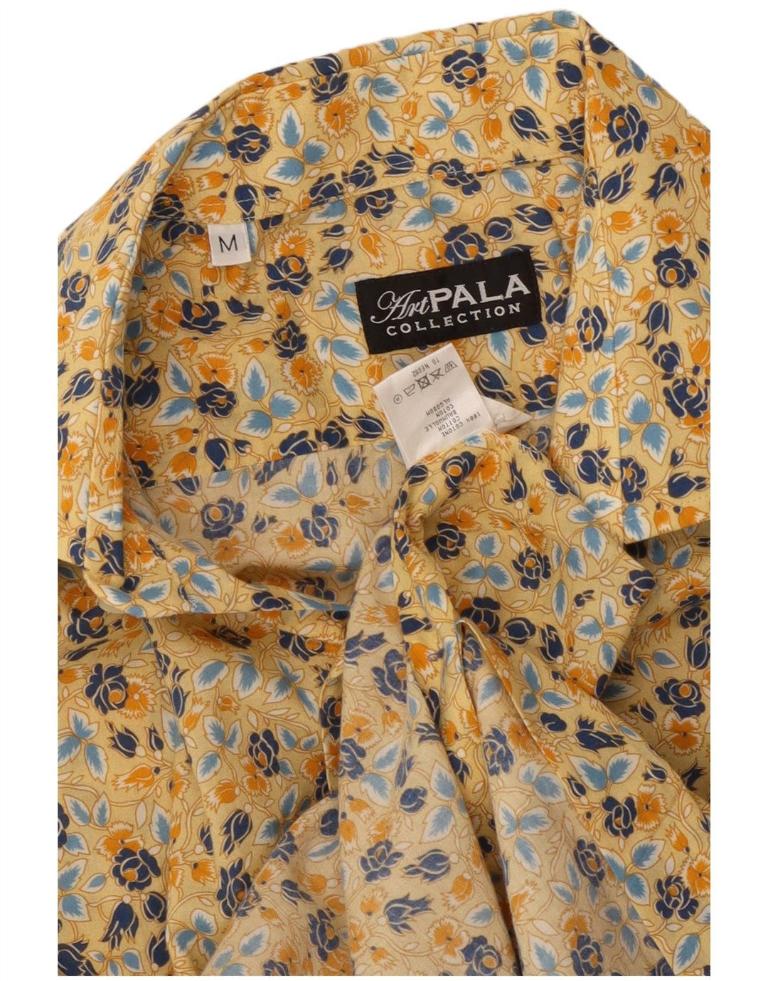 Camisa masculina vintage de algodão floral amarelo médio boêmio