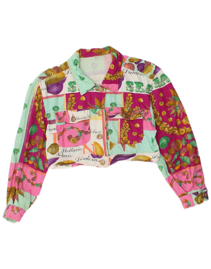 Jaqueta Bolero Feminina Vintage UK 10 Pequena Viscose Multicolorida