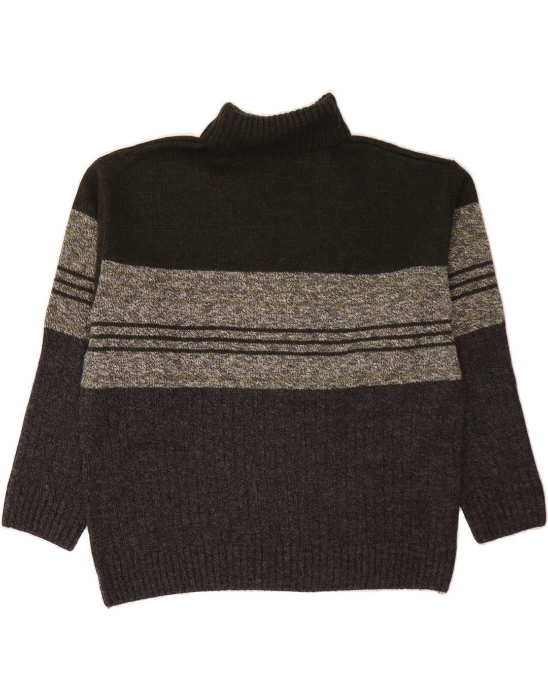 Suéter masculino VINTAGE com gola redonda e acrílico listrado cáqui grande