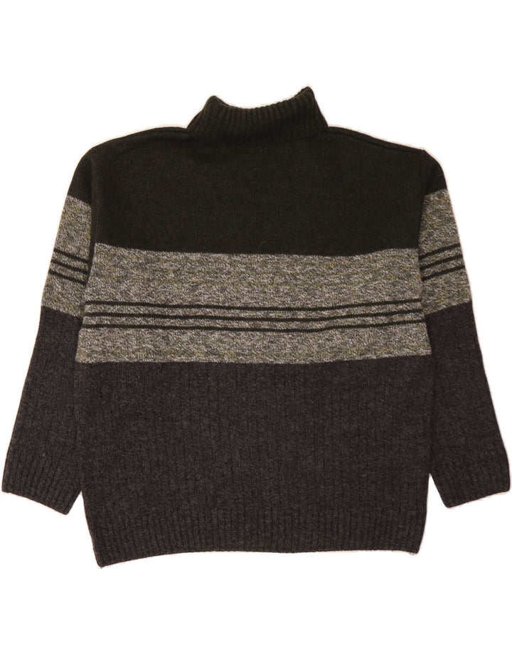 Suéter masculino VINTAGE com gola redonda e acrílico listrado cáqui grande