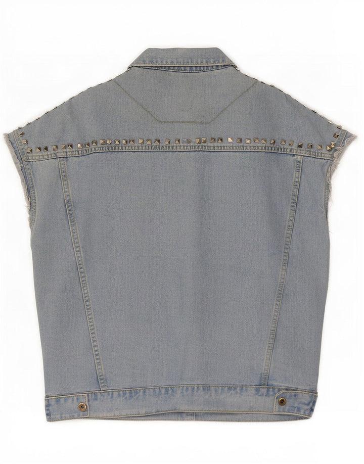 Jaqueta jeans feminina vintage de manga curta UK 16 grande azul