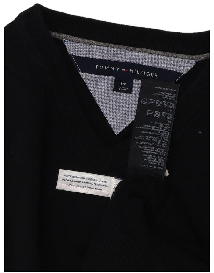 TOMMY HILFIGER Suéter masculino com decote em V pequeno algodão azul marinho