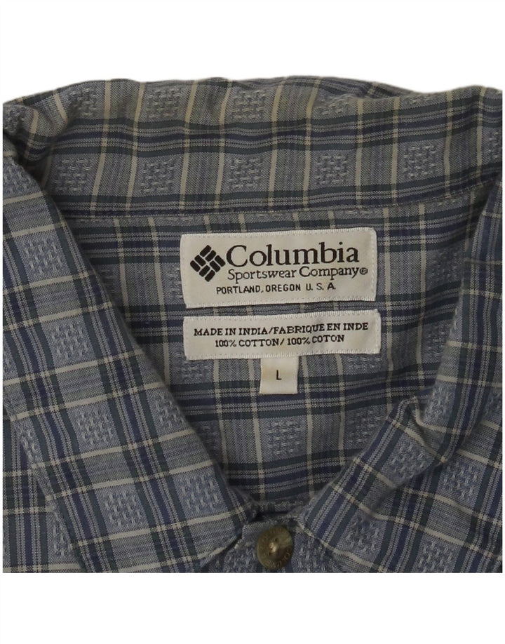 COLUMBIA Camisa masculina de manga curta grande algodão xadrez azul