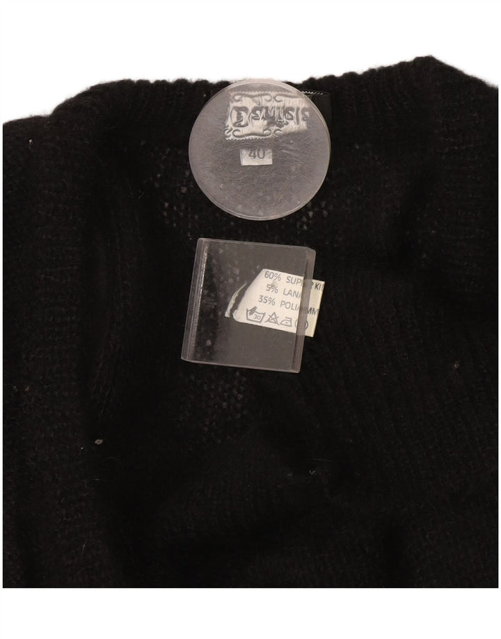 Suéter cardigã feminino vintage UE 40 mohair preto médio